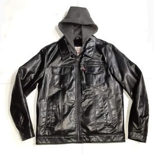 Levi's Faux Leather Trucker Jacket Hoodie Size M